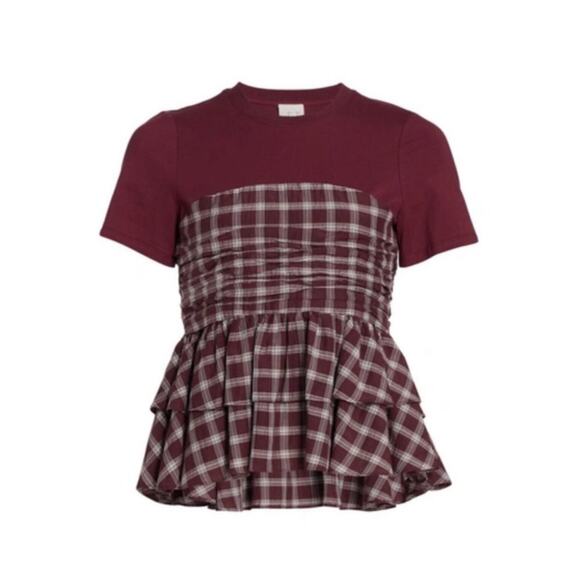 Cinq a Sept Anthro Women’s Merlot vica plaid top Size small - Picture 2 of 10